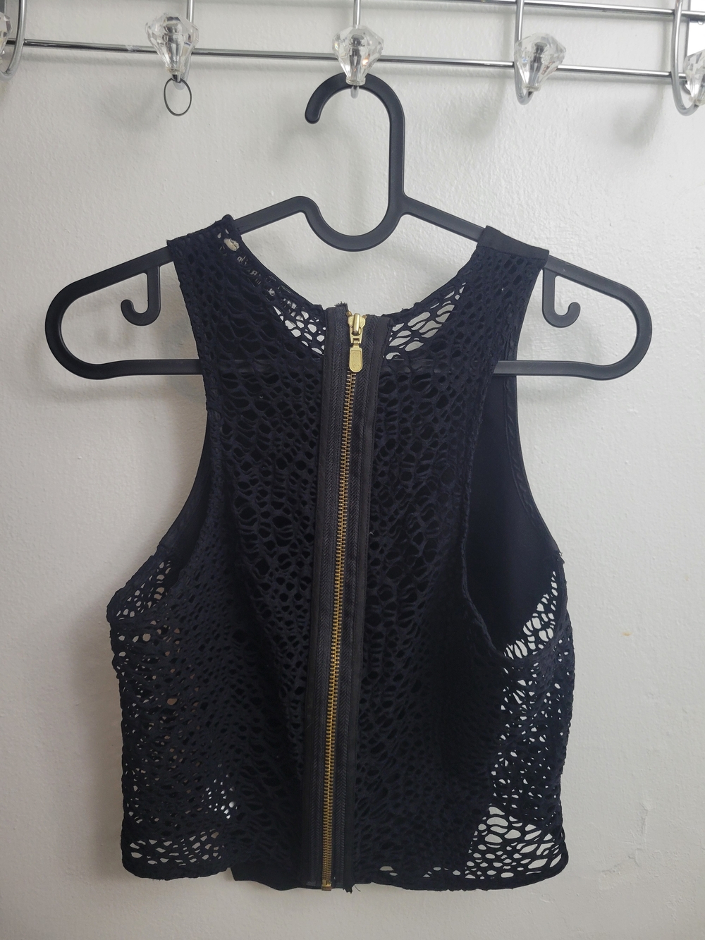 5th & Mercer Black Crochet Tank with Gold Zip